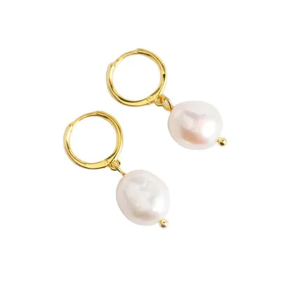 Wholesale 925 Sterling Silver Gold Minimalist Baroque Irregular Freshwater Pearl Earrings