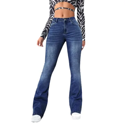 Women's Y2K Casual Flare Wash Slim Denim Pants Breathable Bell Bottom Straight Waist Utility Skinny Design Wholesale Stock