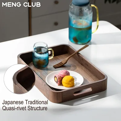 New Customizable Portable Wooden Storage Tray with Lacquered Surface and Carved Handle Suitable for Tableware in the Living Room