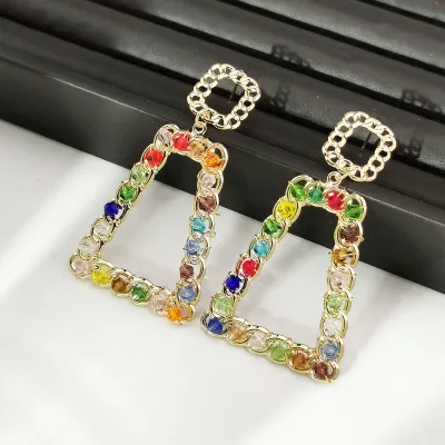 Retro style trapezoid alloy inlaid colored crystal Drop Earrings Statement handmade dangle earrings for women accessories