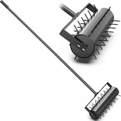 Lawn Aerator, Garden Yard Manual Aerator Lawn Tool, 17 Inch Heavy Duty Rolling Lawn Aerator - Black
