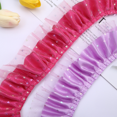 August 8cm 2 Layers Heart Yarn Lace Love Sequin Lace for Skirt Pleat Dress Color Satin Fabric Accessories