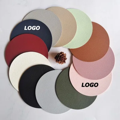 European Style Silk Screen Printed PU Leather Non-Slip Heat Resistant Placemats Waterproof Car Coasters for Dining Table Auto