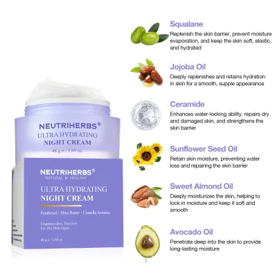 Neutriherbs Wholesale Herbal Ceramide Jojoba Oil Deep Moisturizing Face Skincare Skin Care Products Hydrating Night Cream