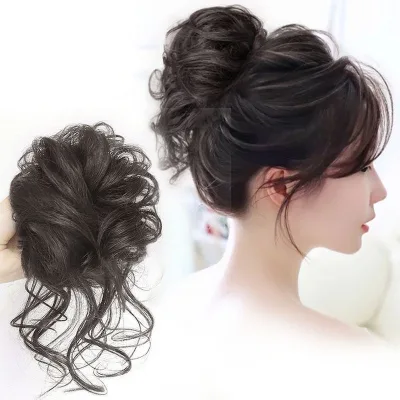 Fujia Wholesale Big Synthetic Queu De Cheval Curly Faux Chignons Scrunchies Hairpiece Ponytail Messy Hair Bun Accessories
