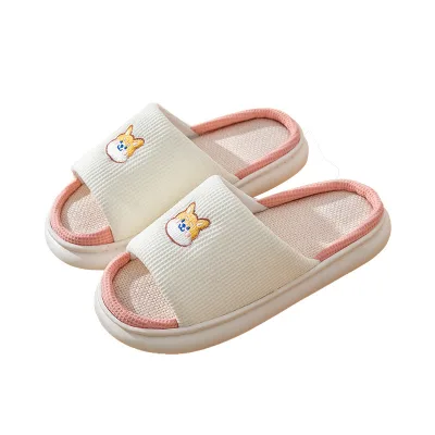 2024 Fashion Comfortable Linen Non-Slip Home for Slippers for Women Soft Plush Insole Absorbent Thick Material for Autumn Winter