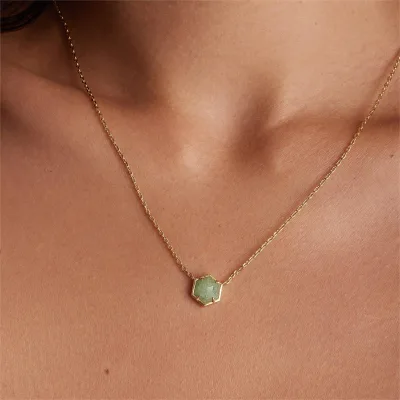 Simple Geometric Hexagonal Healing Crystal Rose Quartz Amethyst Natural Stone Necklace