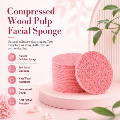 Compressed Wood Pulp Eco-friendly Facial Sponge Biodegradable Water Expanding Cleansing Multi Color Makeup Remover Round Shape