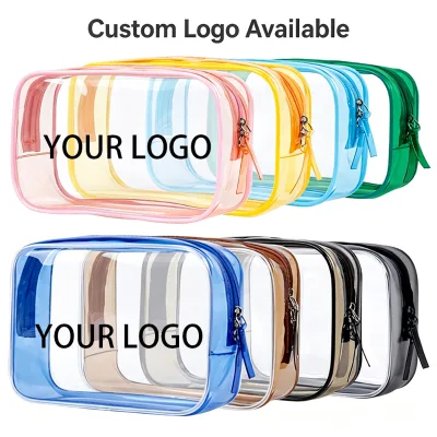Custom Logo Waterproof Transparent Travel Toiletry Bag Pvc Cosmetic Bag Zipper Pouch Clear Makeup Bag for Organizer