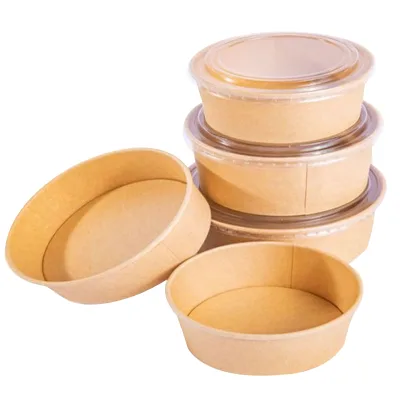 One-time Use Thickened Kraft Paper Bowl Packaging Box with Round Lid, Food-grade Salad Meal Box with Cover