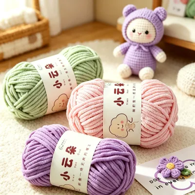 DIY Weaving Colorful Chunky Wool Crochet 4mm Thick Yarn Soft & Comfortable Chunky Chenille Hand Knitting Yarn for Blankets