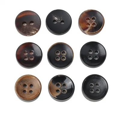 Custom Genuine Horn Buttons for Knitted Sweaters/Shirts  Burned-edge Four-hole Bowl-shaped Natural Buttons Black for Men Shirt