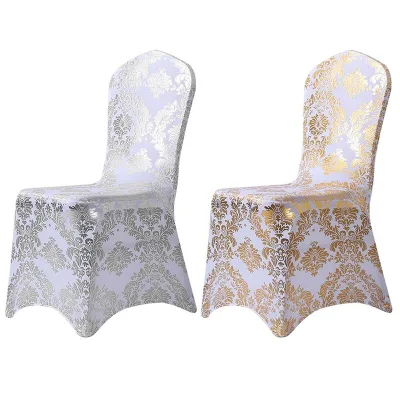 Damask Metallic Gold and Silver Spandex Chair Slipcover for Weddings Parties and Christmas-Promotional Chair Cover