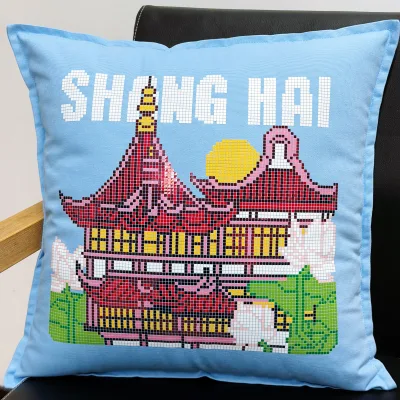 Bling Spangle Shanghai Landscape Iron on Transfer Motif Processed With Shenyue Custom Square Die for Canvas Bag DIY Craft