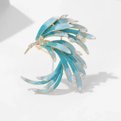 Chinese Style Elegant White Cubic Zirconia Blue Phoenix Brooches Pins Chinese Culture Brass Zircon Brooch