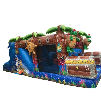 Hot Sales Outdoor Pirates theme Inflatable Obstacle Course Treasure Island Inflatable Bounce Combo