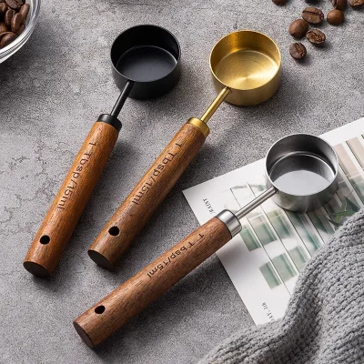 Stainless Steel Coffee & Milk Powder Measuring Spoon 15ml Gram Walnut Wood Handle Modern Minimalist Restaurant Use