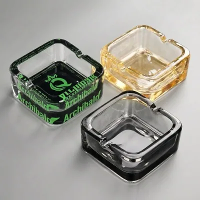 Heavy Duty Crystal Glass Ashtray Square Cigarette Holder with 4 Notches Home Bar Cigar Decorative Custom Logo