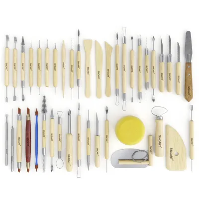 SINOART 42 Pcs Polymer Clay Tools Set with Modeling Dotting Tool, Sponge,Ball Stylus, Wooden Ceramic Sculpti Pottery ToolS