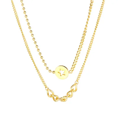 Double Layers 18k Gold Plated Meaningful Pendant Necklace