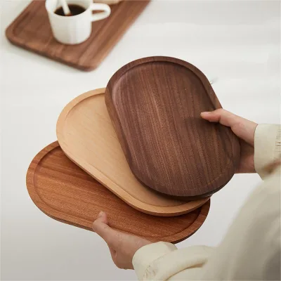 Modern Japanese Style Black Walnut Ebony Beech Wood Irregular Shape Dessert Plate Food Grade Durable for Afternoon Tea Coffee