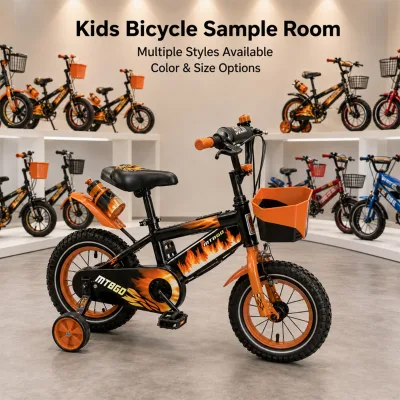 MTBGO Factory Price Cool Flame Decal Kids Bicycle 12 16 Inch Single Speed Steel Children Bike with Rear Water Bottle