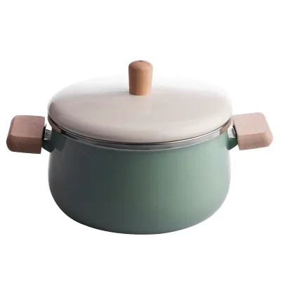 Japanese Standard Enamel Hot Cooking Cookware Enamelware Casserole With Wood Handle