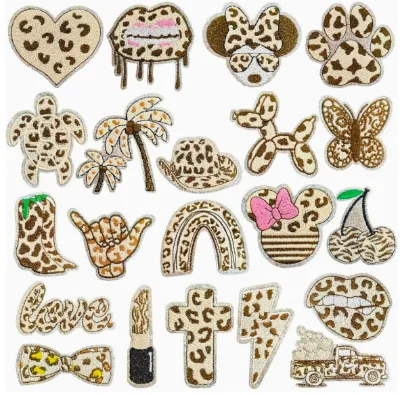 Leopard Print Theme Embroidery Sequins Sticker Blow Dog Computer Embroidery Label Decorative Cherry Patch Mouth Embroidery Patch