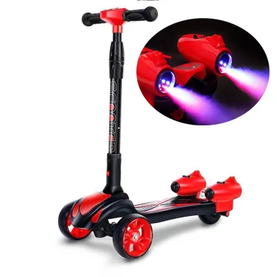 Children' Scooter Foldable Light up Three Wheel Music Spray Lights Jet Rocket Scooter for Kids