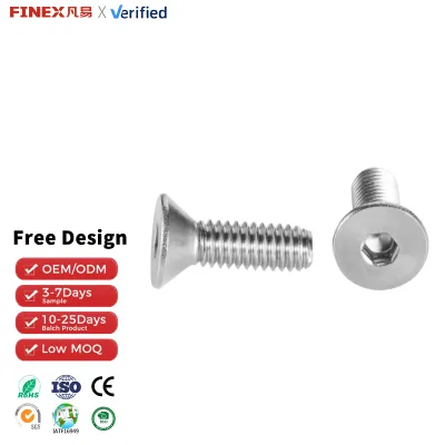 Metric Inch M2 M2.5 M3 M5 M6 M8 M10 M12 Flat Countersunk Head Hex Drive Machine Screws Steel/Stainless Steel Zinc Plated Fred
