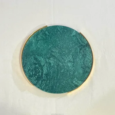 Luxury Gold Green Serpentine Marble Jewelry Display Serving Tray 25cm Polished Finish Durable Commercial Grade Multi-Function