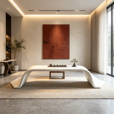 Wholesale JINGYUE BB2856 Traditional Mountain Shape Curved Integrated Resin Table Custom White Color Solid Surface Living Room
