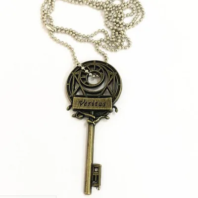 Custom Wholesales Antique Copper Plated Cut Out Design Key Design Necklace with Ballchain