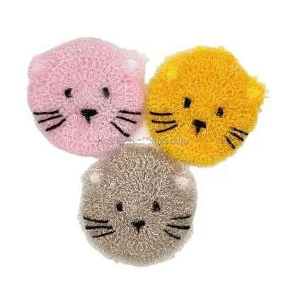 Korean Cute Cartoon Cat Orange Eco-Friendly Microfiber Dishwashing Towel Hand Crocheted Thickened Degreasing Kitchen Cleaning