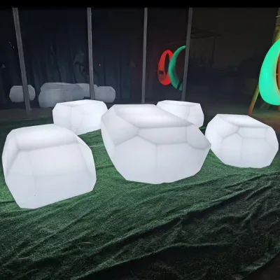 New Design Remote Illuminated Led Plastic Stone Stool Glow Light Garden Beach Seating Outdoor Plastic Patio Led Seat
