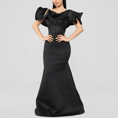 Floral Off Shoulder Evening Dress Gowns Structured Ruffle Maxi Dresses Women