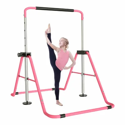 Upgrade Foldable Home Kids Adjustable Height Junior Training Equipment Expandable Gym Kip Bar Balance Horizontal Gymnastics Bar