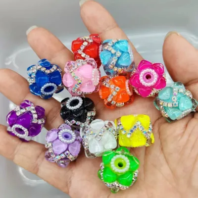 20mm Bling Neon Acrylic Beads with Crystal Trim Large Hole Beads for Pens and Keychains Colorful DIY Beading Kit Accessories.