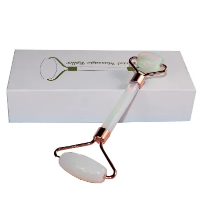 White Jade Stone Unique Jade Roller Face Massage Roller Double Head Welded Jade Face Roller for Anti-aging