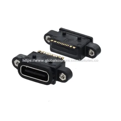 Waterproof connectors USB C connector type C 16pin IPX8 on board equipped with O-ring and nuts