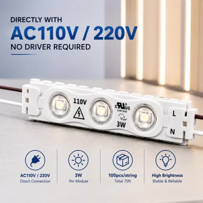 110V LED Module 220V LED Module High Voltage Commercial LED Module UL Listed OEM ODM Professional Supplier 3W IP65