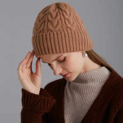 Wholesale Women Solid Color 100%wool Knitted Beanie Hats Custom Women Winter Beanie Hat