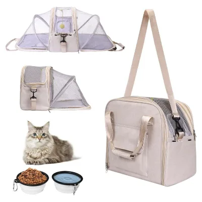 Portable Black Oxford Cloth Folding Retractable Pet Carrier Bag Multifunctional Expandable Pet Carrying Backpack for Travel
