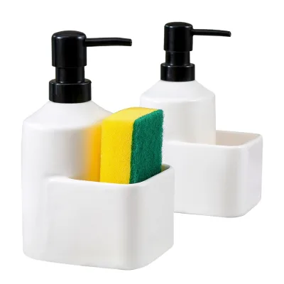 White Washroom Refillable Ceramic Body Lotion Bottle with Sponge Holder