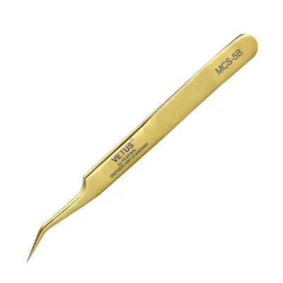 VETUS Professional High Quality Anti-Acid Stainless Steel Volume Fiber Gold Lash Extension Tweezers Pointed Tip