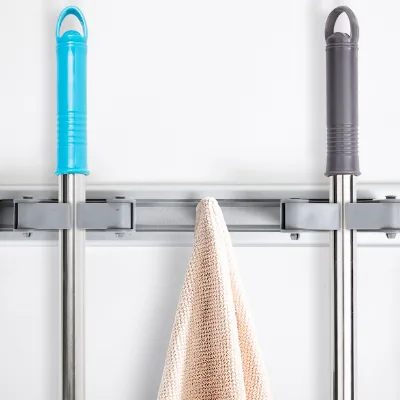 Multifunctional Wall-Mounted Space Saver for Home Cleaning Tools Storage Foldable Mop and Broom Holder for Kitchen Bathroom Use