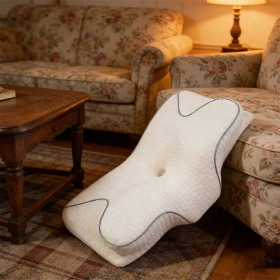 Custom Contour Memory Foam Pillow with Knitted Removable Cover for Neck Pain Relief Customizable Color & Hotel Use