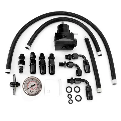 Universal Adjustable Car Fuel Pressure Regulator Kit w Gauge 100PSI (Black+Red)