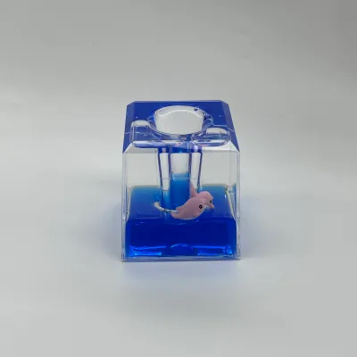 Square Acrylic Liquid Pen Holder Floating Custom Figurine Liquid Motion Bubbler Quicksand Pen Container Office Desktop Gift