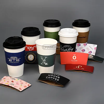 Custom Cup Sleeve Hot Cup Customized logo Biodegradable Cardboard Coffee Cup Holder Sleeves